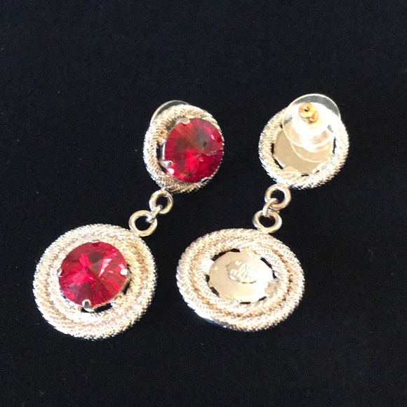 Italian Swarovski Crystal Earrings Ruby & Silver - Picture 2 of 2